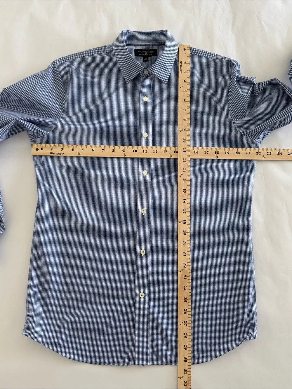 Banana Republic No-Iron Regular Fit Blue & White Check Mens Cotton Dress Shirt M
